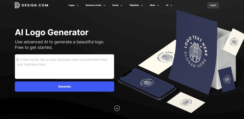 alt text: A screenshot of the Design Logo Maker interface showing various logo suggestions.